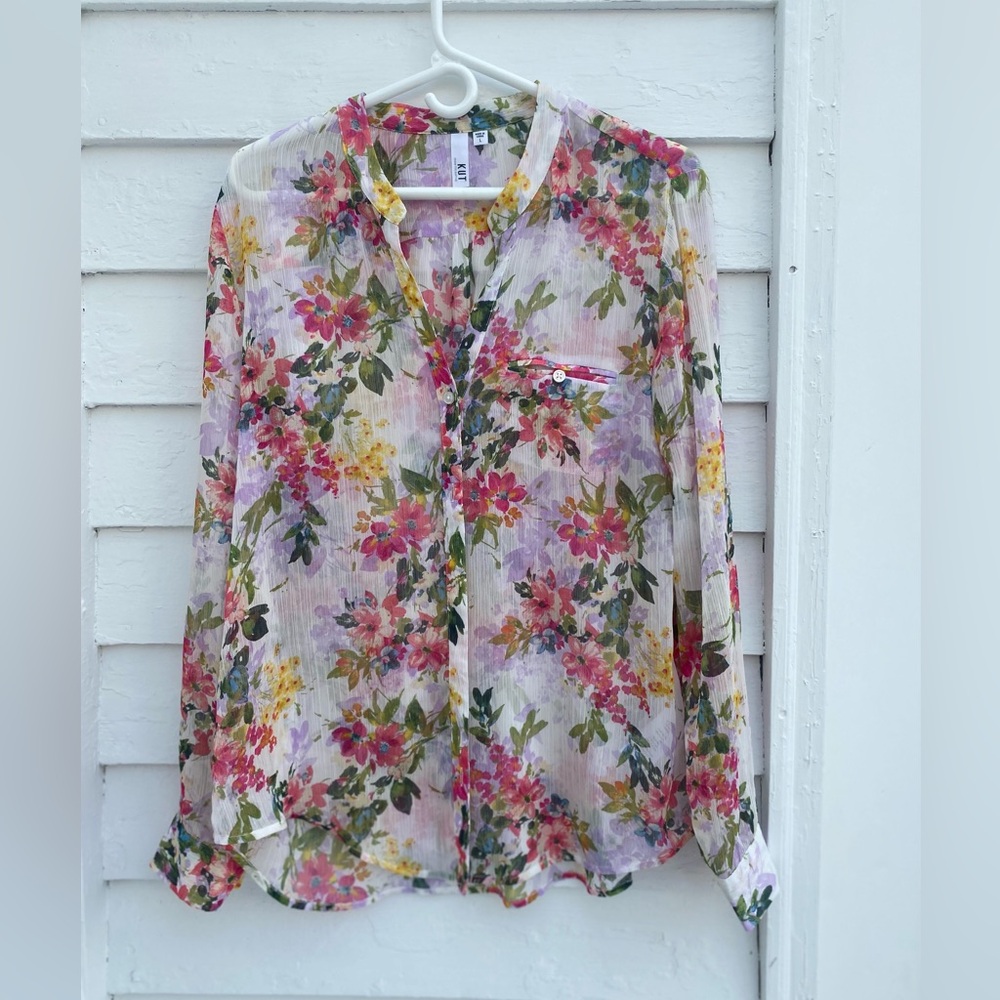 Kut from the Kloth Multicolor Floral Sheer Blouse